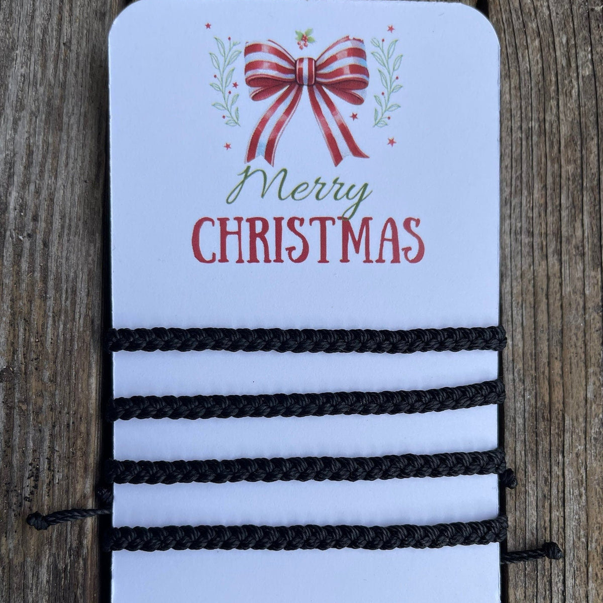 Merry Christmas Delray Black Braided Matching Family Bracelets, Waterproof