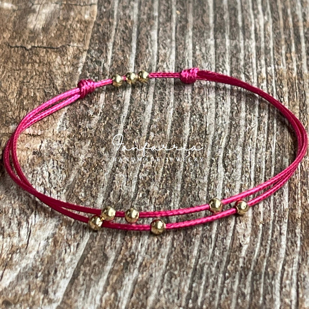 Amelia, Fuchsia Magenta, Beaded Adjustable Anklet Waterproof