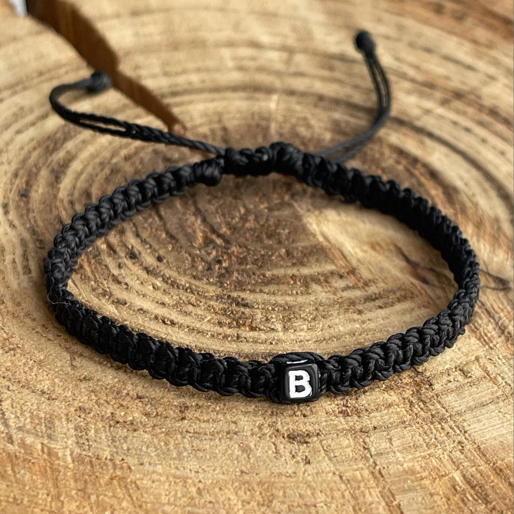 Initial Letter Black Bracelet Adjustable