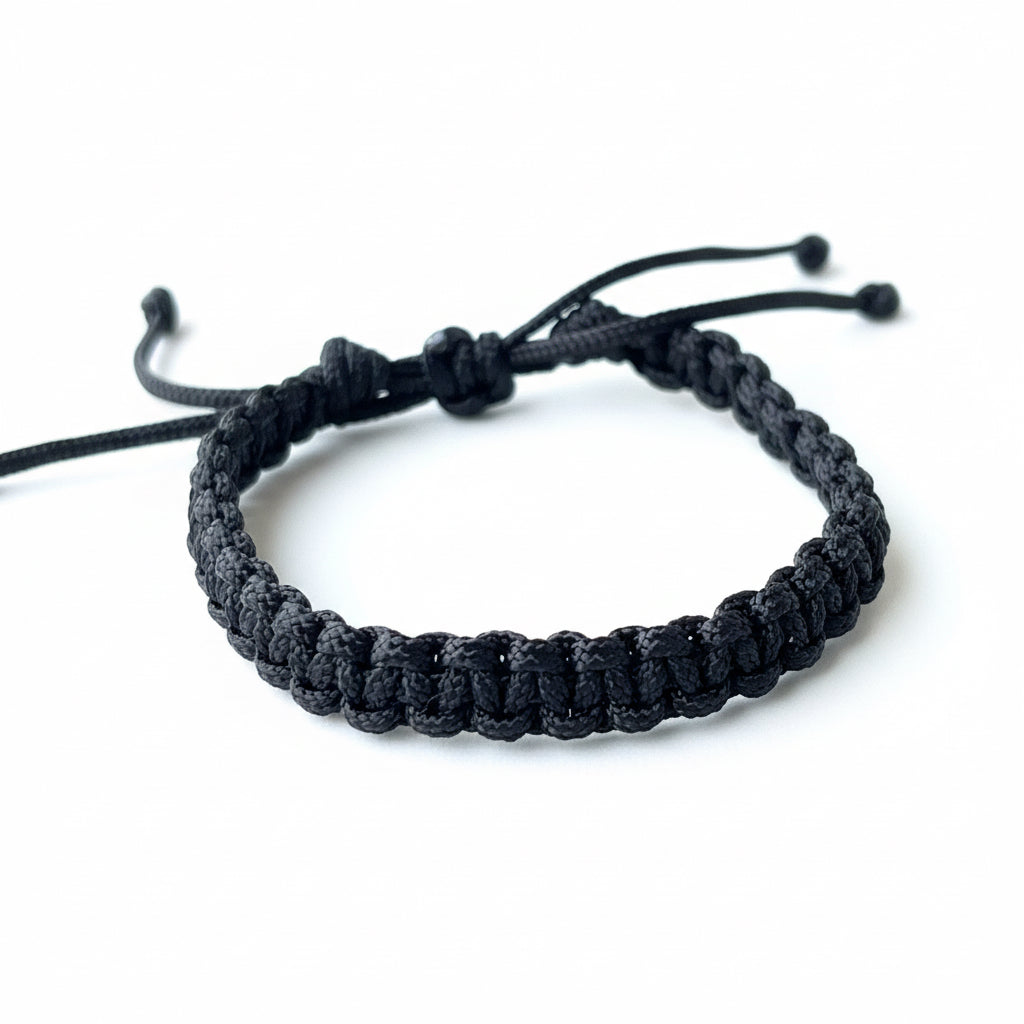 Macrame Black Braided Bracelet Adjustable Waterproof, Marathon