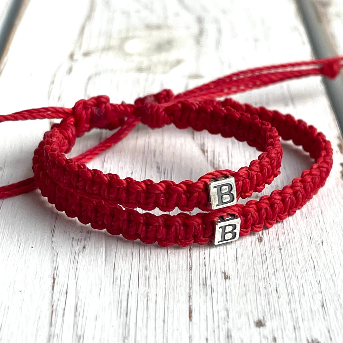 Initials Daddy and Me, Mommy and Me, Family Matching Bracelets Red Waterproof