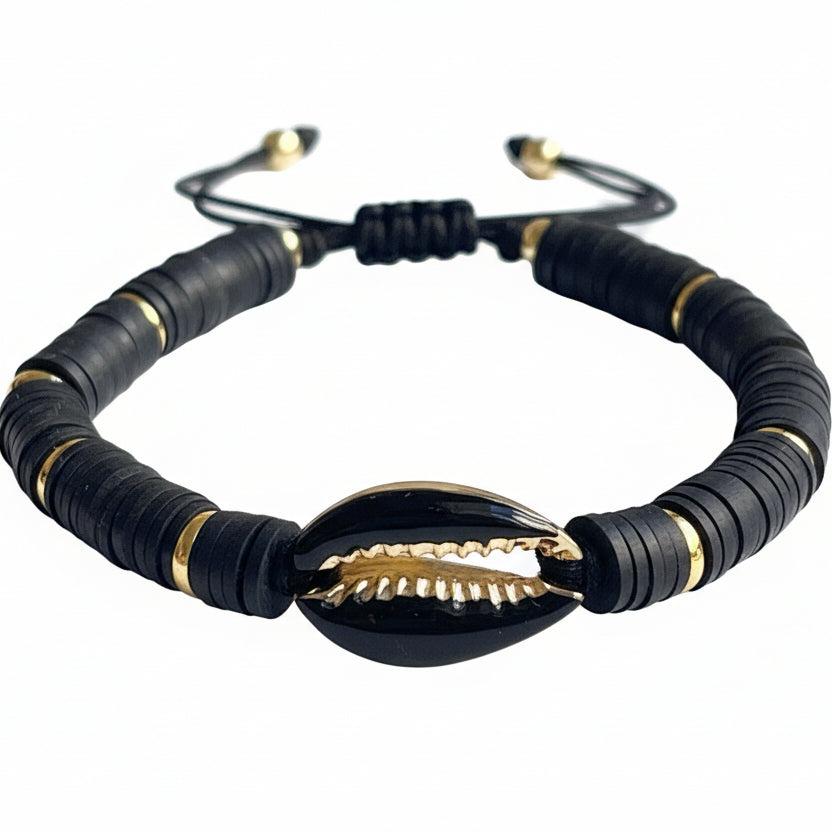 Cowrie Shell Bracelet - Black and Gold Edition