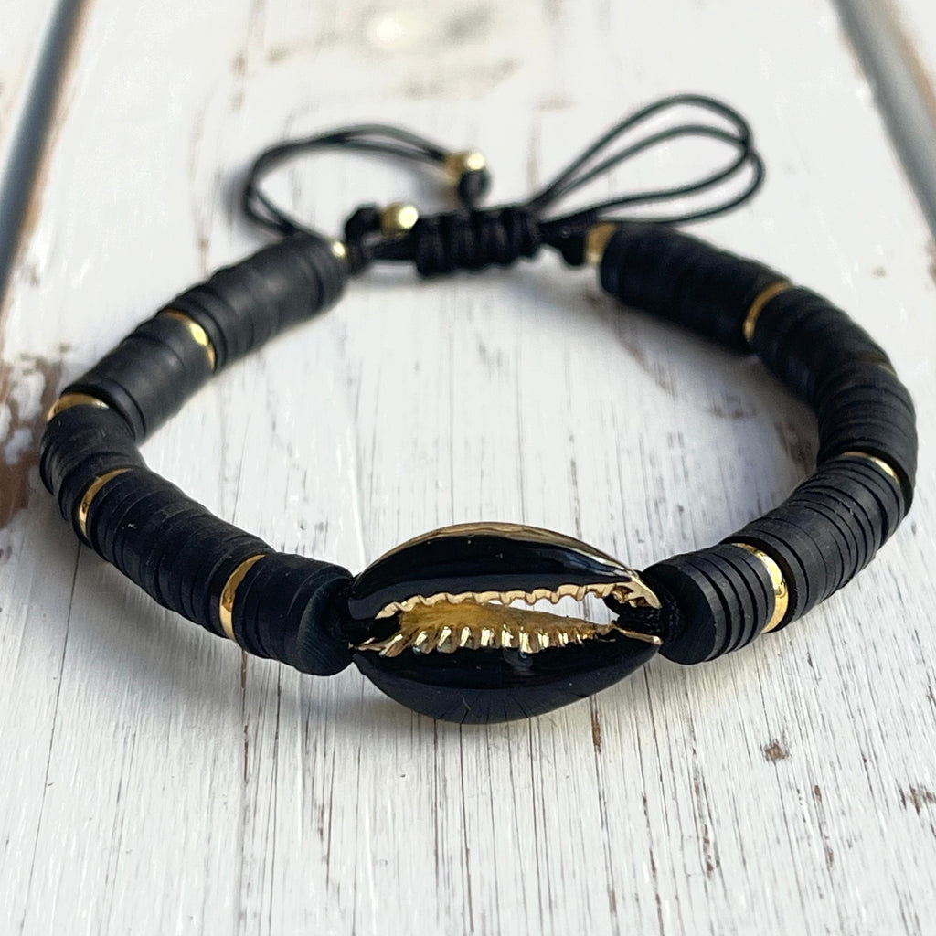 Cowrie Shell Bracelet - Black and Gold Edition
