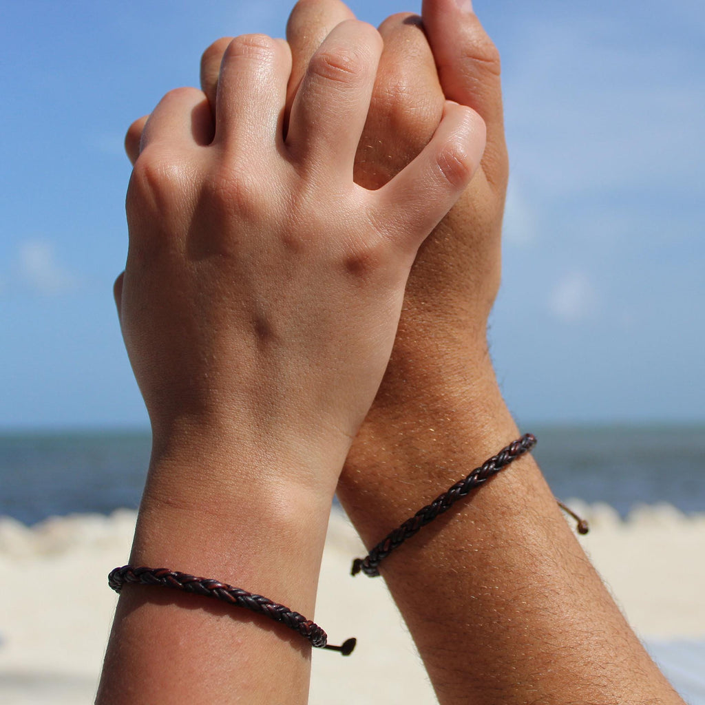 Key West Braided Leather Bracelet Dark Brown Unisex Adjustable