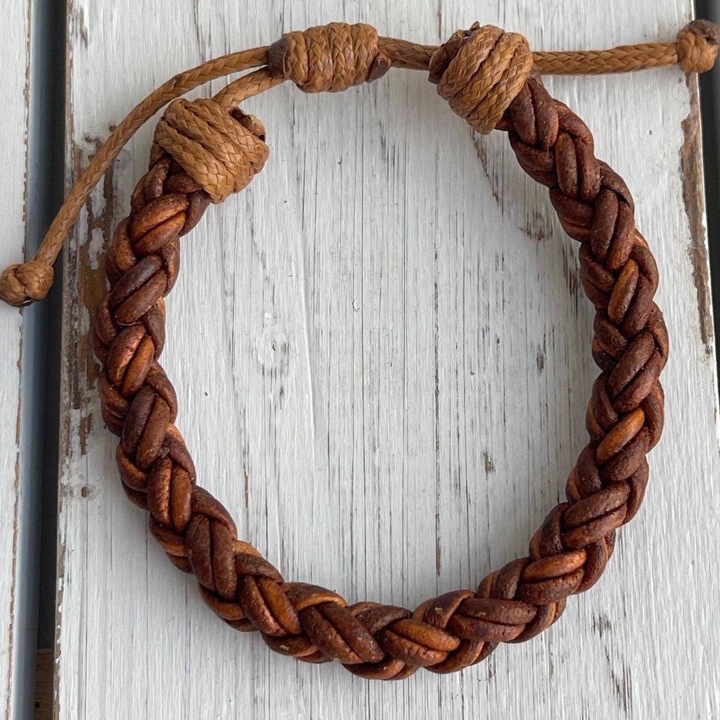 Key West II Thick Light Brown Braid Leather Bracelet Unisex