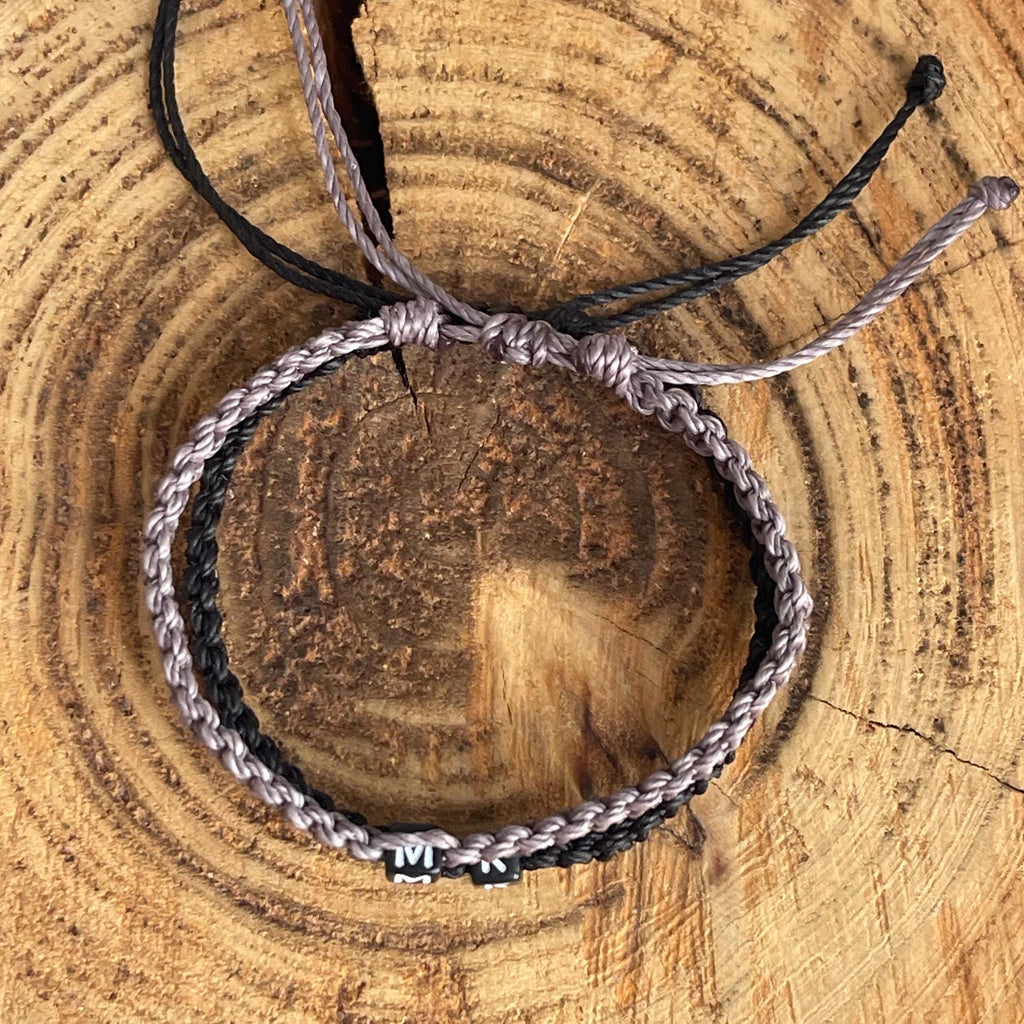 Marathon, Couple Bracelets, Initial, Black and Gray His and Hers, Distance, Love Knot, Anniversary gift, Matching Bracelet
