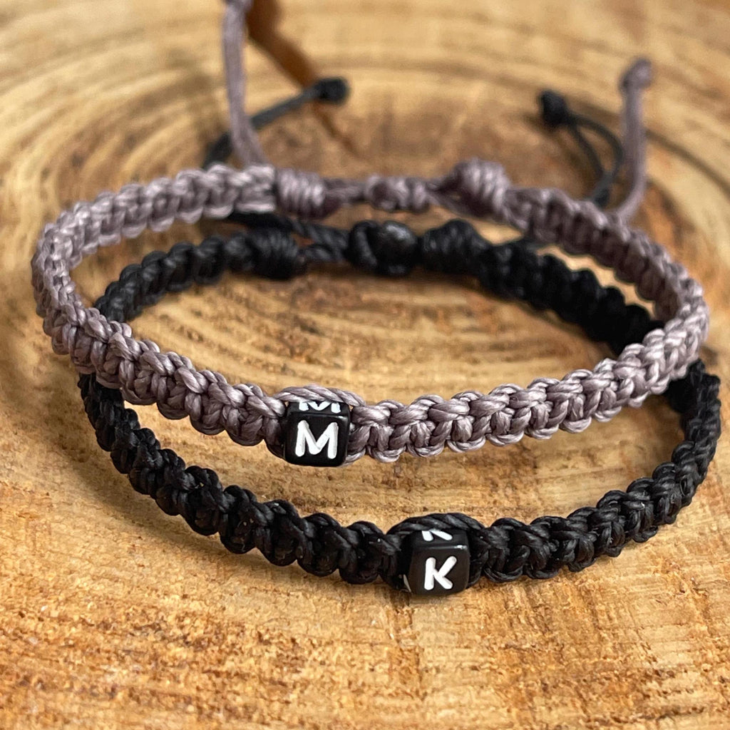 Marathon, Couple Bracelets, Initial, Black and Gray His and Hers, Distance, Love Knot, Anniversary gift, Matching Bracelet
