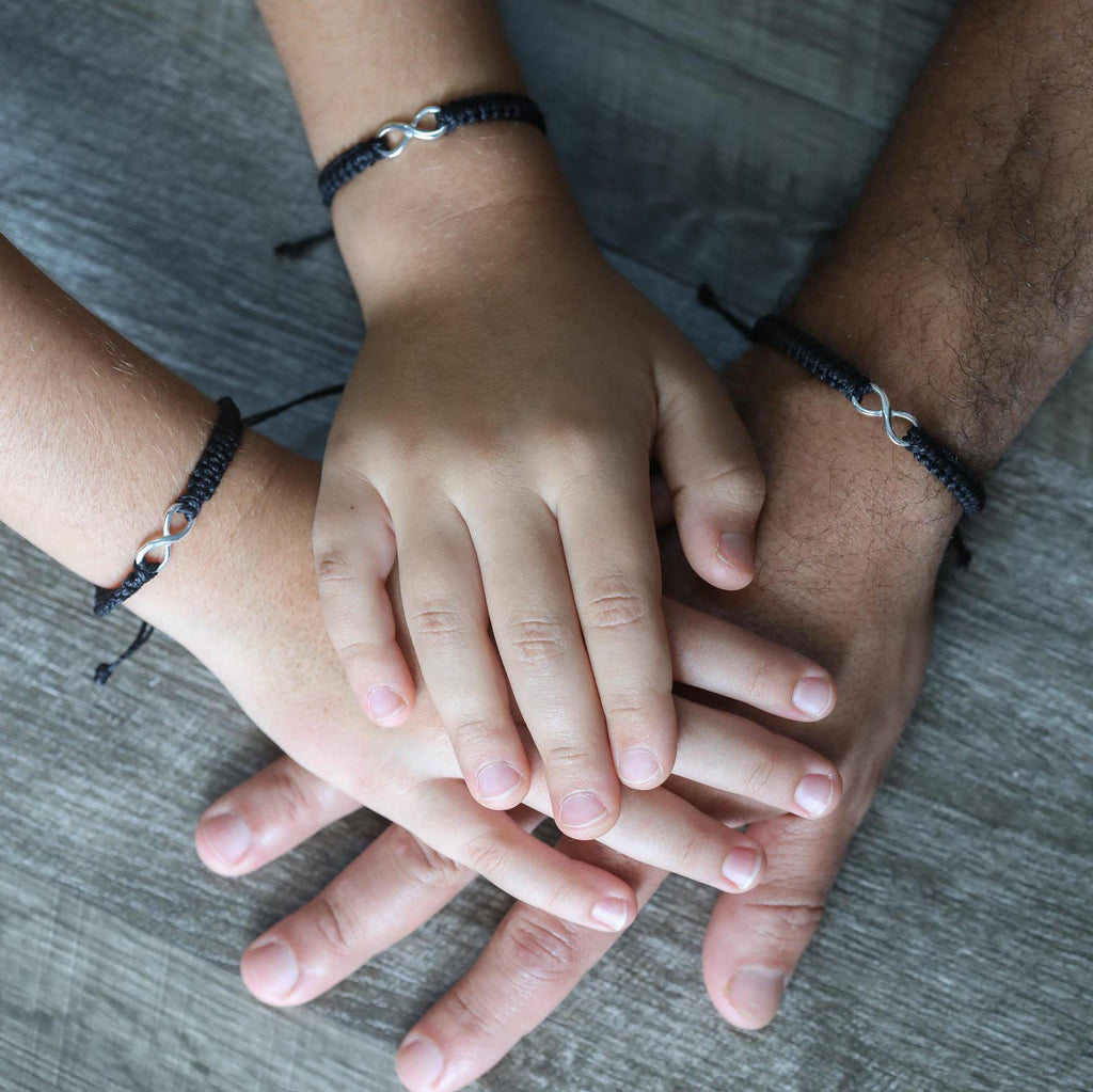 Infinity Family Matching Black Bracelets, 925 Sterling Silver Infinite Charm