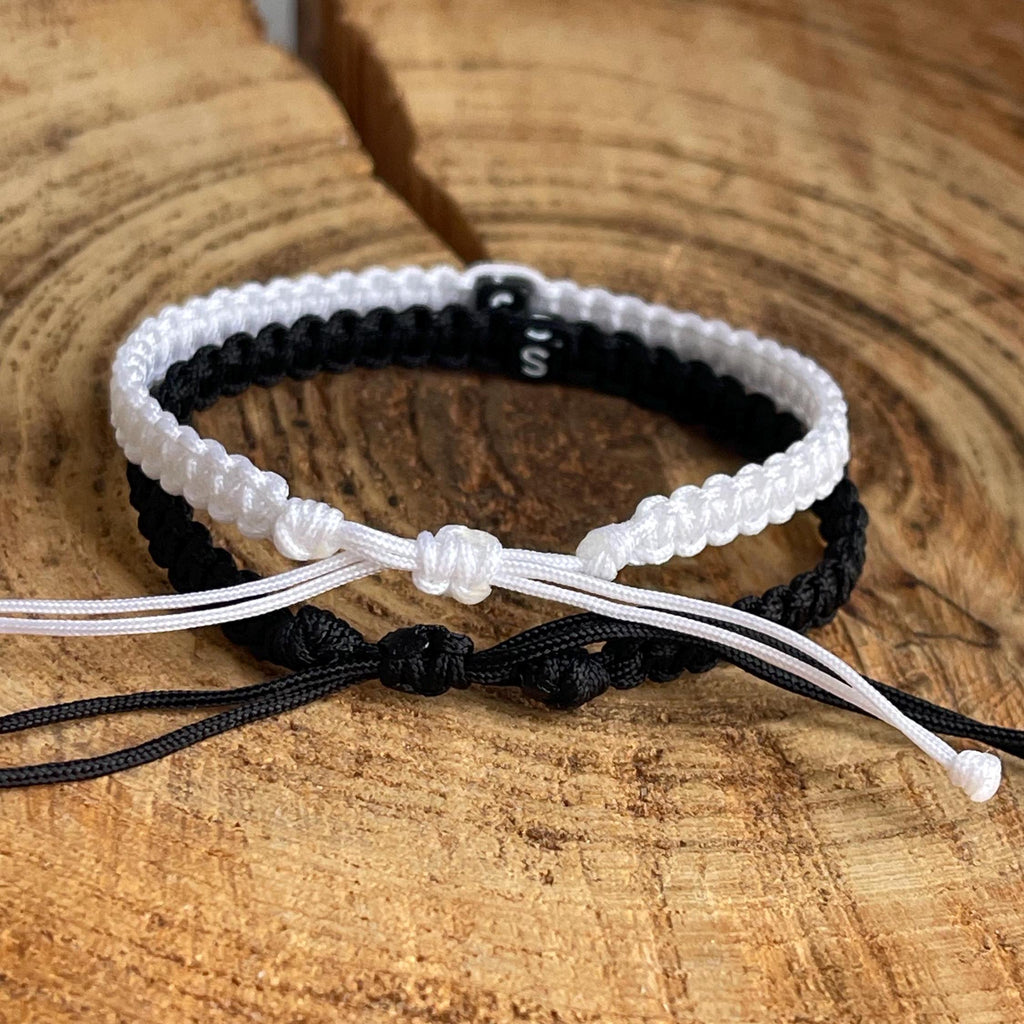 Marathon, Couple Bracelets, Initial, Black and White His and Hers, Distance, Love Knot, Anniversary gift, Matching Bracelet