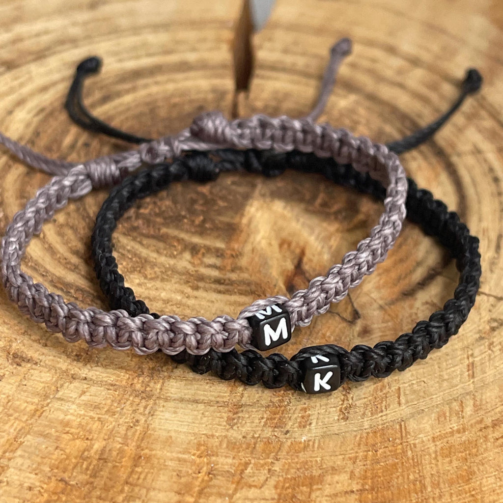 Marathon, Couple Bracelets, Initial, Black and Gray His and Hers, Distance, Love Knot, Anniversary gift, Matching Bracelet
