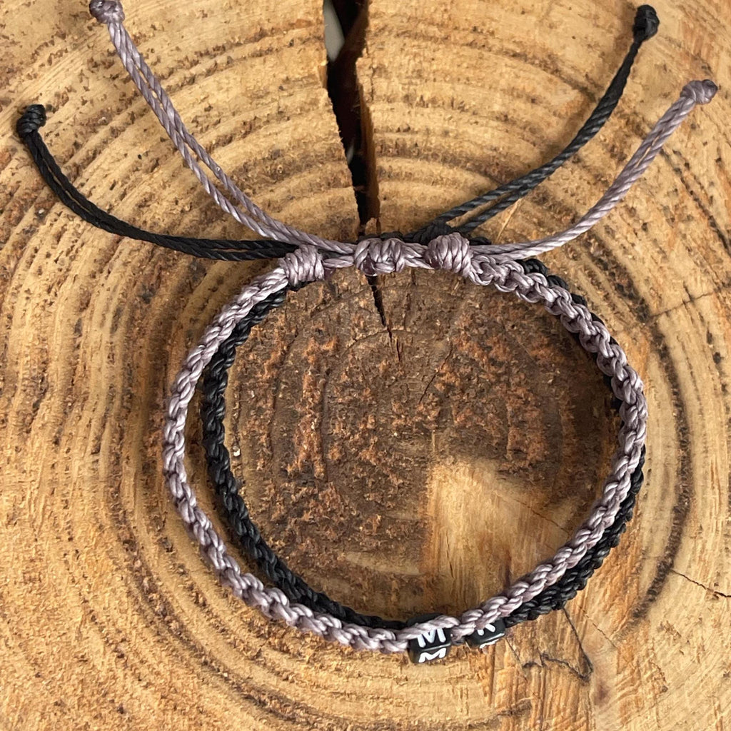 Marathon, Couple Bracelets, Initial, Black and Gray His and Hers, Distance, Love Knot, Anniversary gift, Matching Bracelet