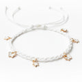 White Braided Anklet or Bracelet with Butterfly and Star Charms, Handmade Boho Jewelry for Women and Girls