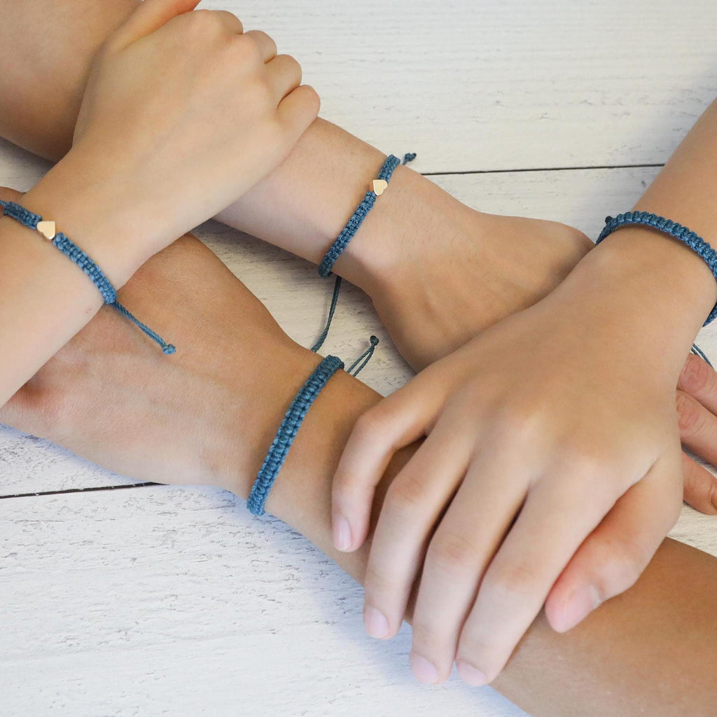 Silver Heart Family Bracelet Set Matching Bracelets Black