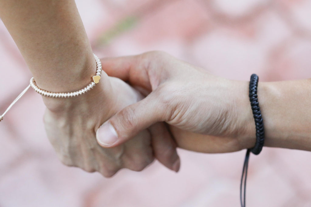 Couples Bracelets Braided Gold Heart Black Beige Sunset by Fanfarria