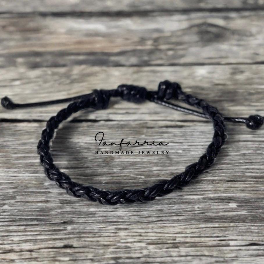 Black Leather Bracelet, Braided Bolo, Key West I Collection