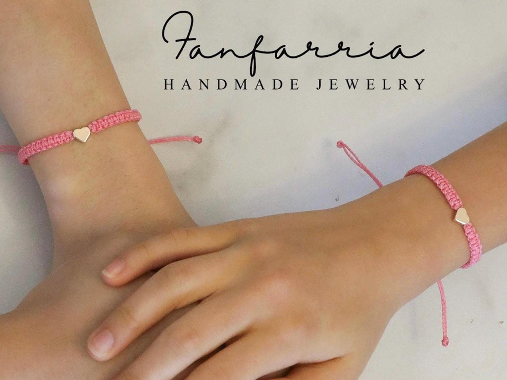 Mommy and Me Pink Matching Bracelets Gold Heart Charm by Fanfarria