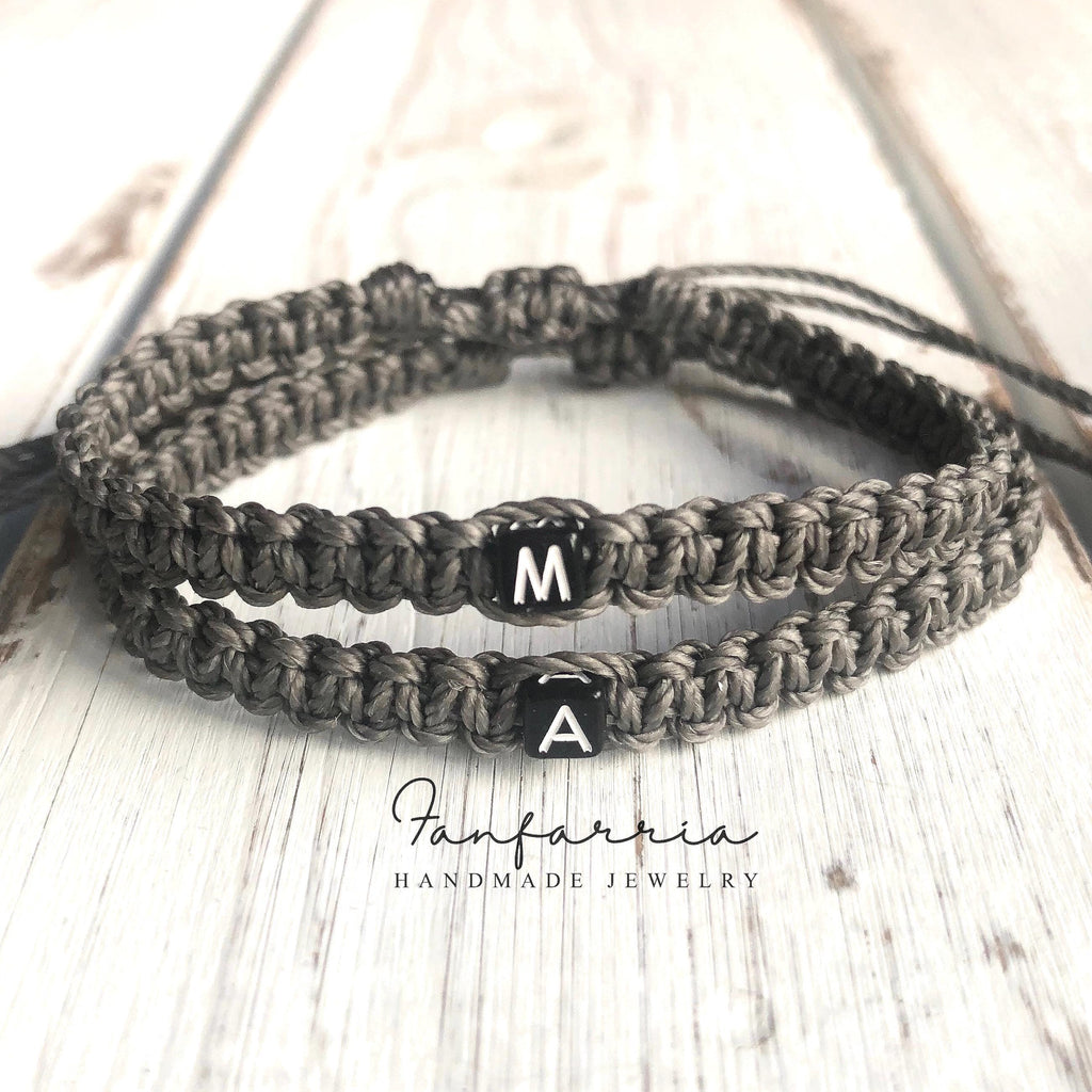 Initial Gray Matching Couples Bracelets Personalized