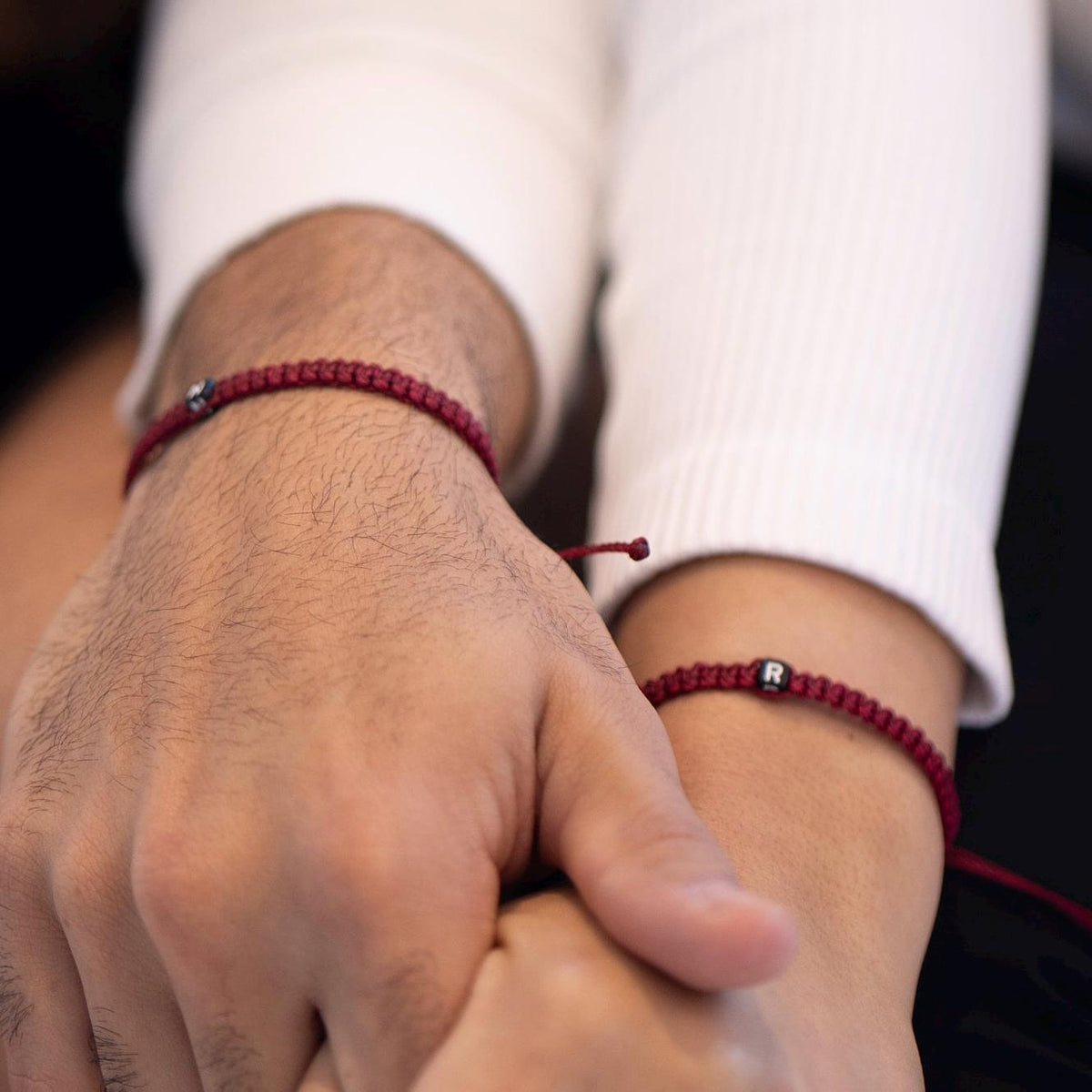 Couple Bracelets, Initials, Burgundy His and Hers, Distance, Love Knot, Anniversary gift, Matching Bracelet, Adjustable Waterproof by Fanfarria