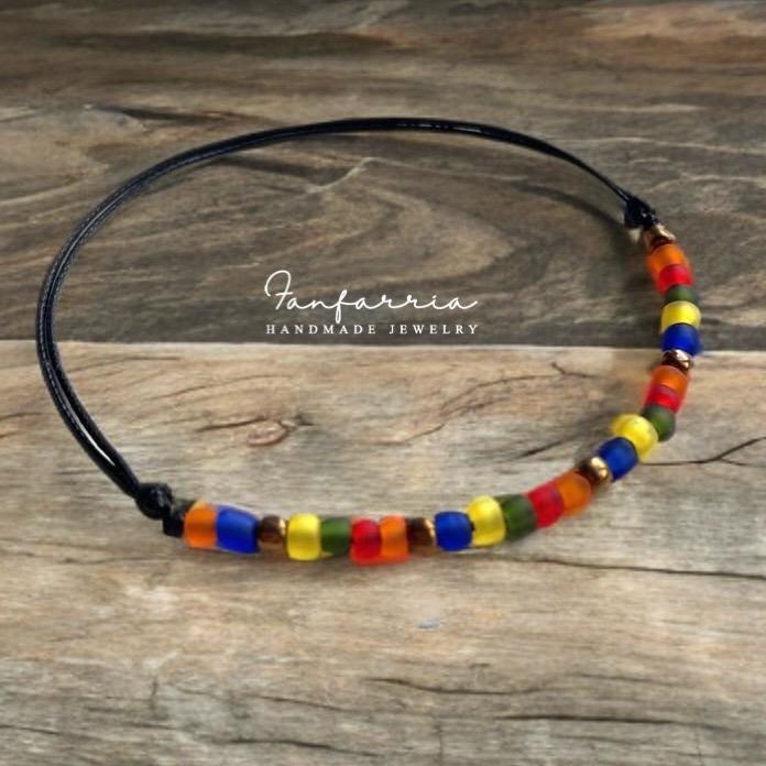 Beaded Colorful Adjustable Anklet Bracelet, Waterproof