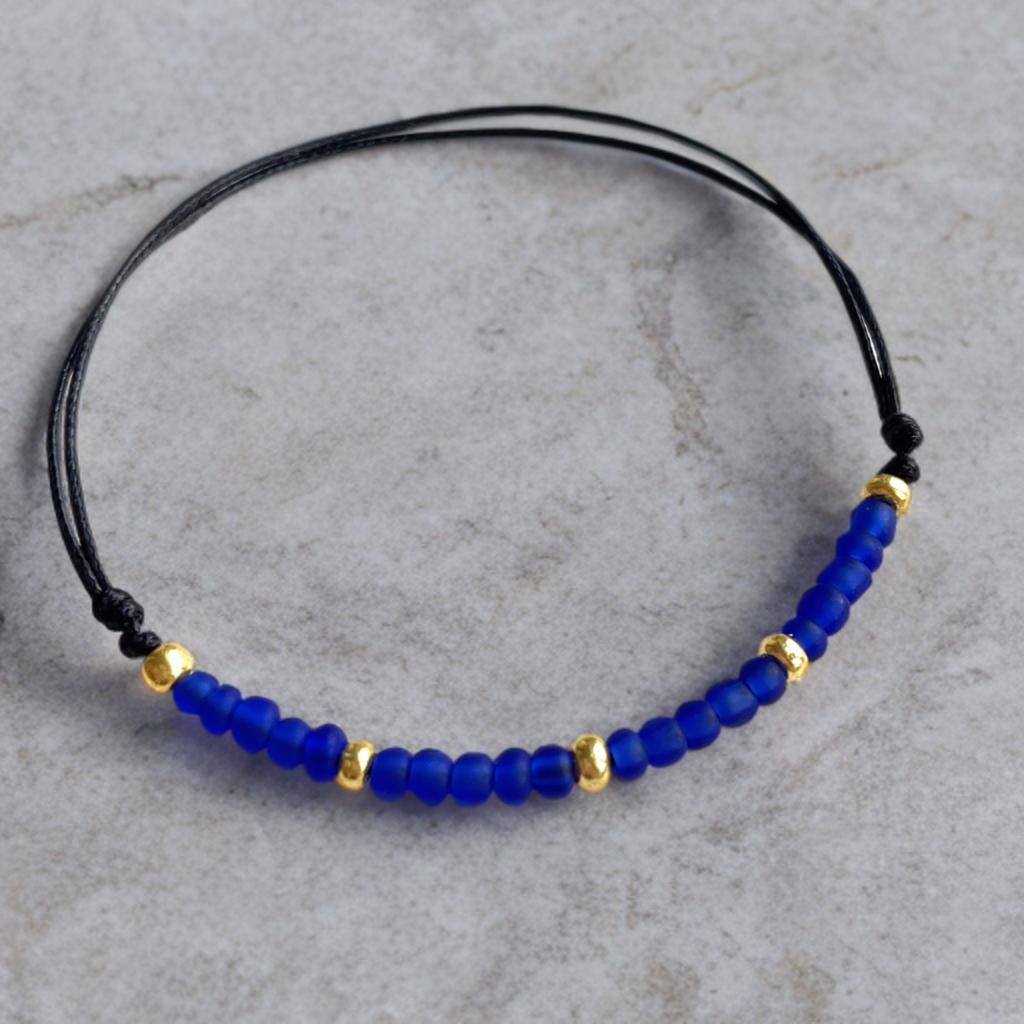 Blue Beaded Adjustable Waterproof Anklet, Waterproof, Seashore