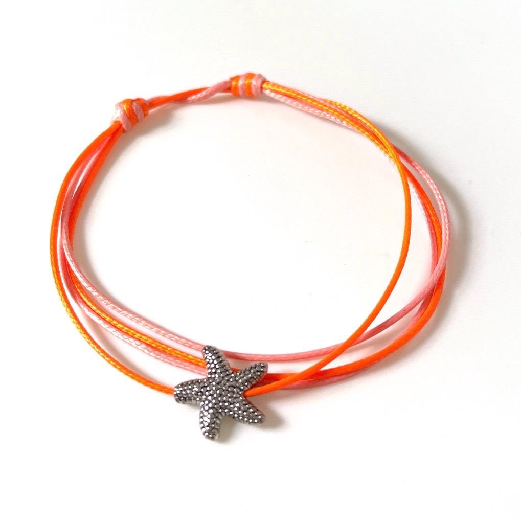 Pink and Orange Starfish Anklet, Adjustable, Minimalist Boho Chic