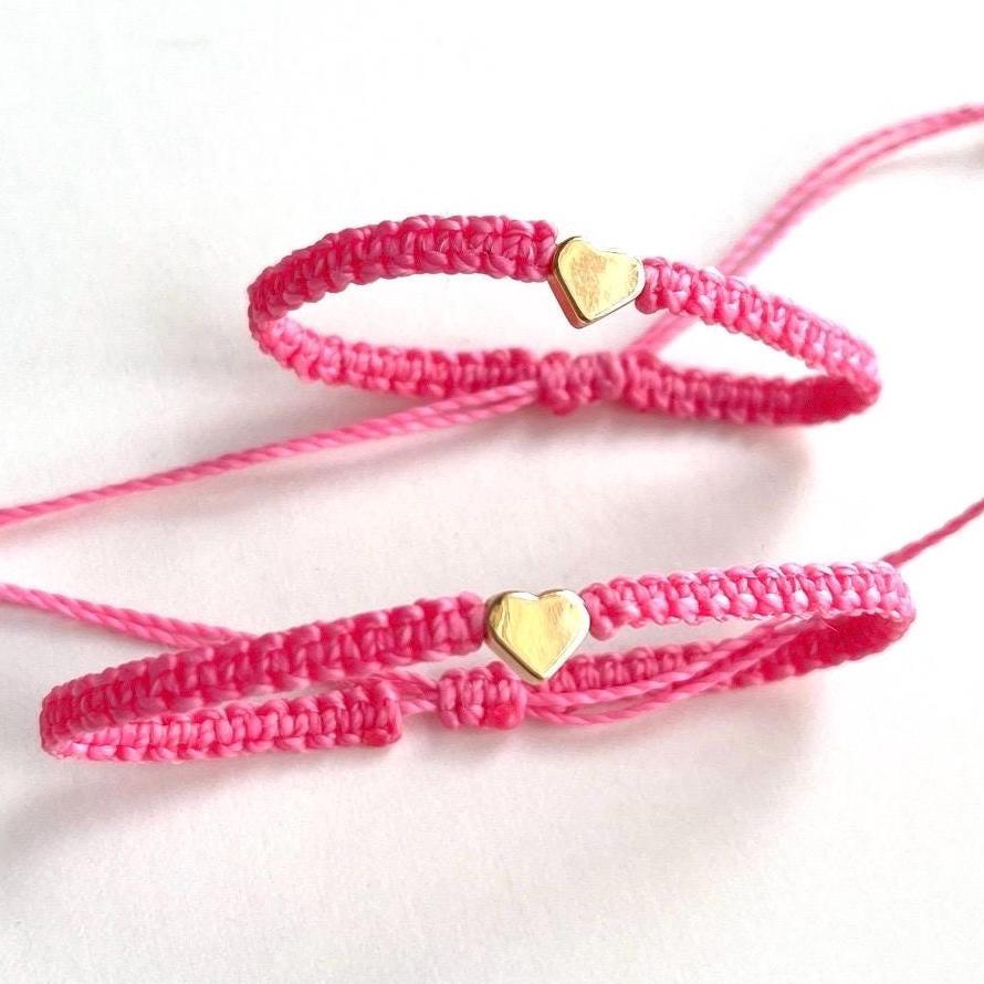 Mommy and Me Pink Matching Bracelets Gold Heart Charm by Fanfarria