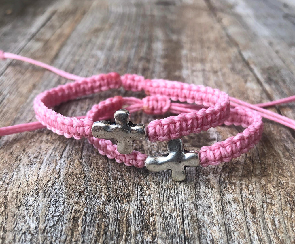 Mommy and me Silver Cross Macrame bracelets First Communion Baptism Christian Gifts by Fanfarria