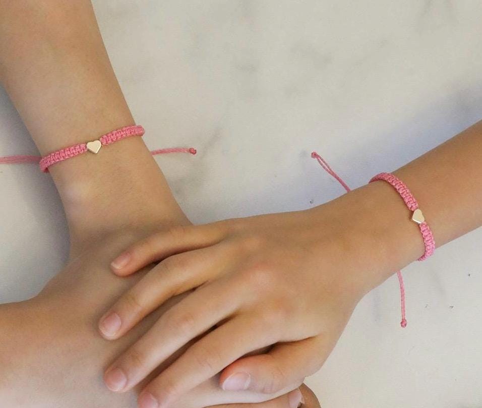 Mommy and Me Pink Matching Bracelets Gold Heart Charm by Fanfarria