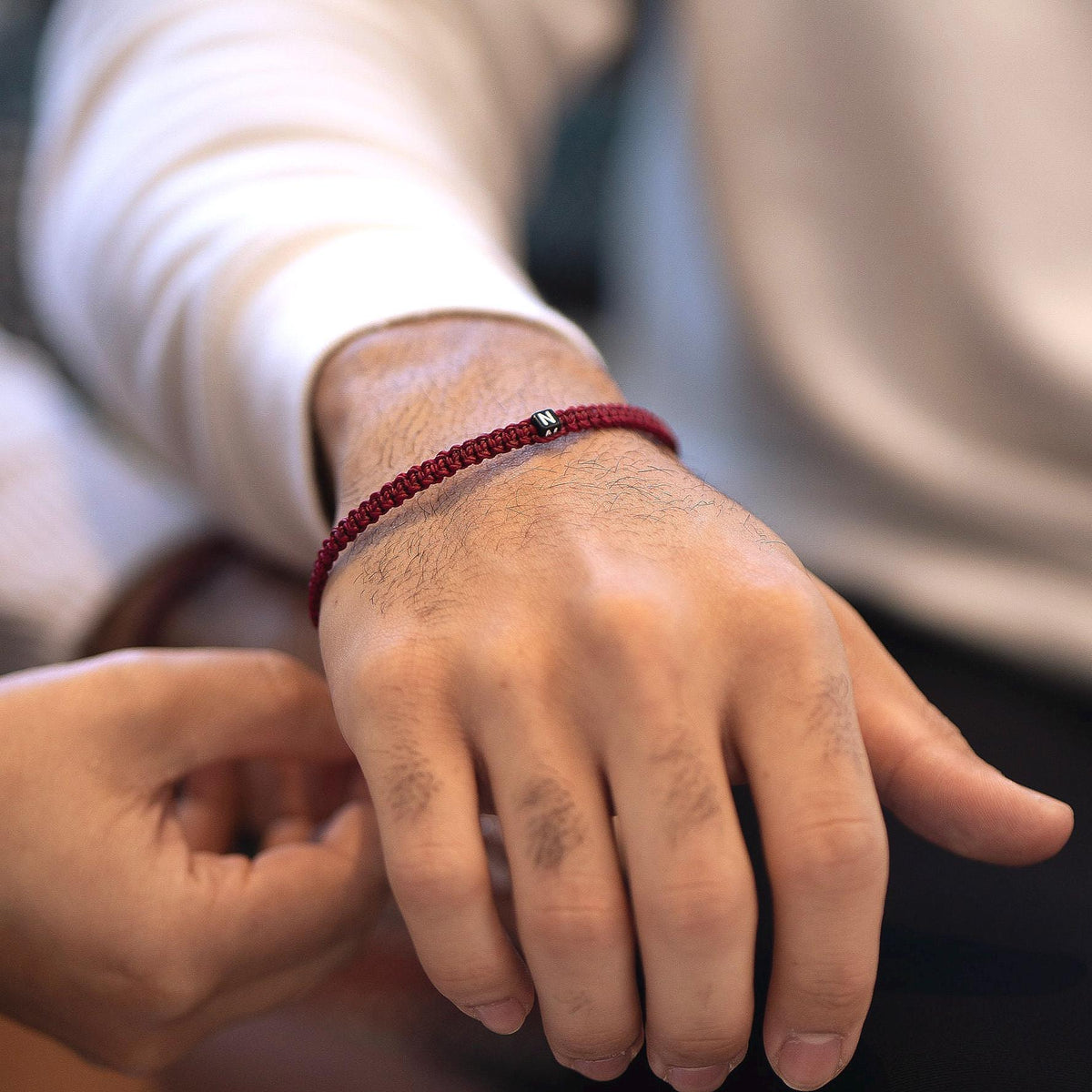 Couple Bracelets, Initials, Burgundy His and Hers, Distance, Love Knot, Anniversary gift, Matching Bracelet, Adjustable Waterproof by Fanfarria