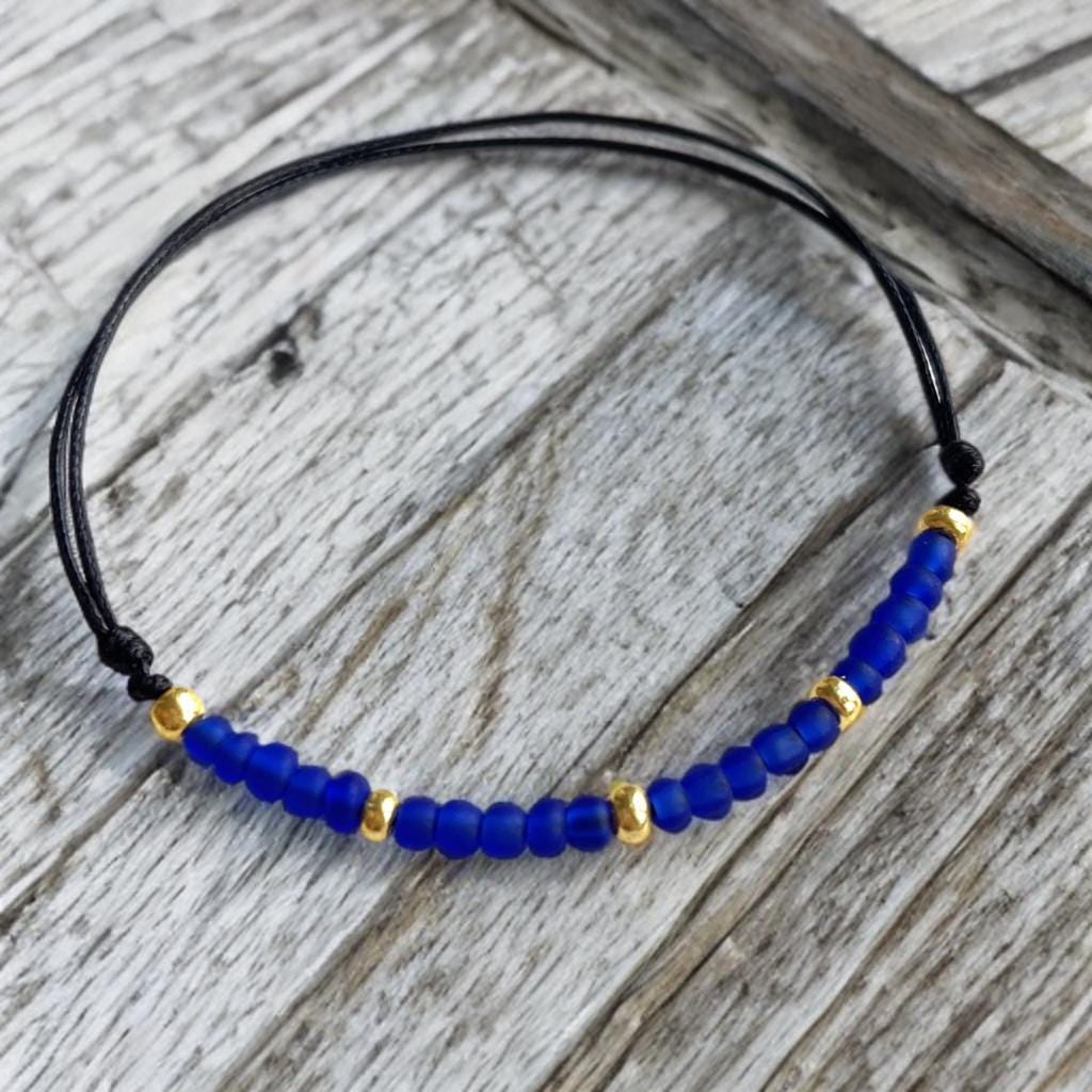 Blue Beaded Adjustable Waterproof Anklet, Waterproof, Seashore