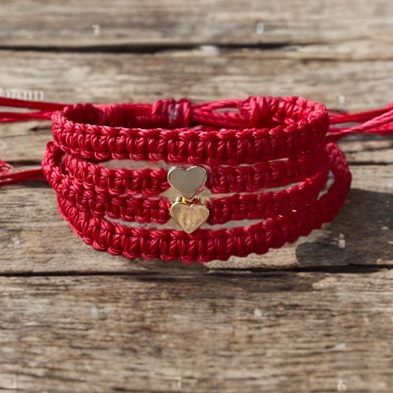 Gold Heart Family Bracelets Red
