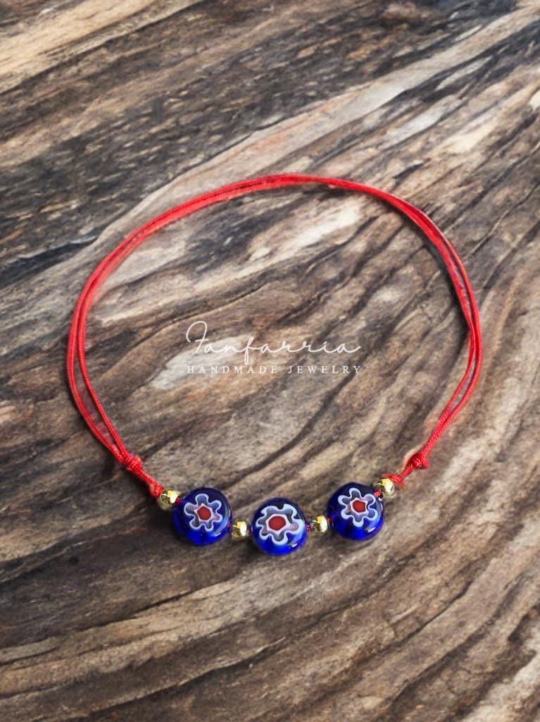 Millefiori Lampwork Glass Blue Beads Red Bracelet Anklet