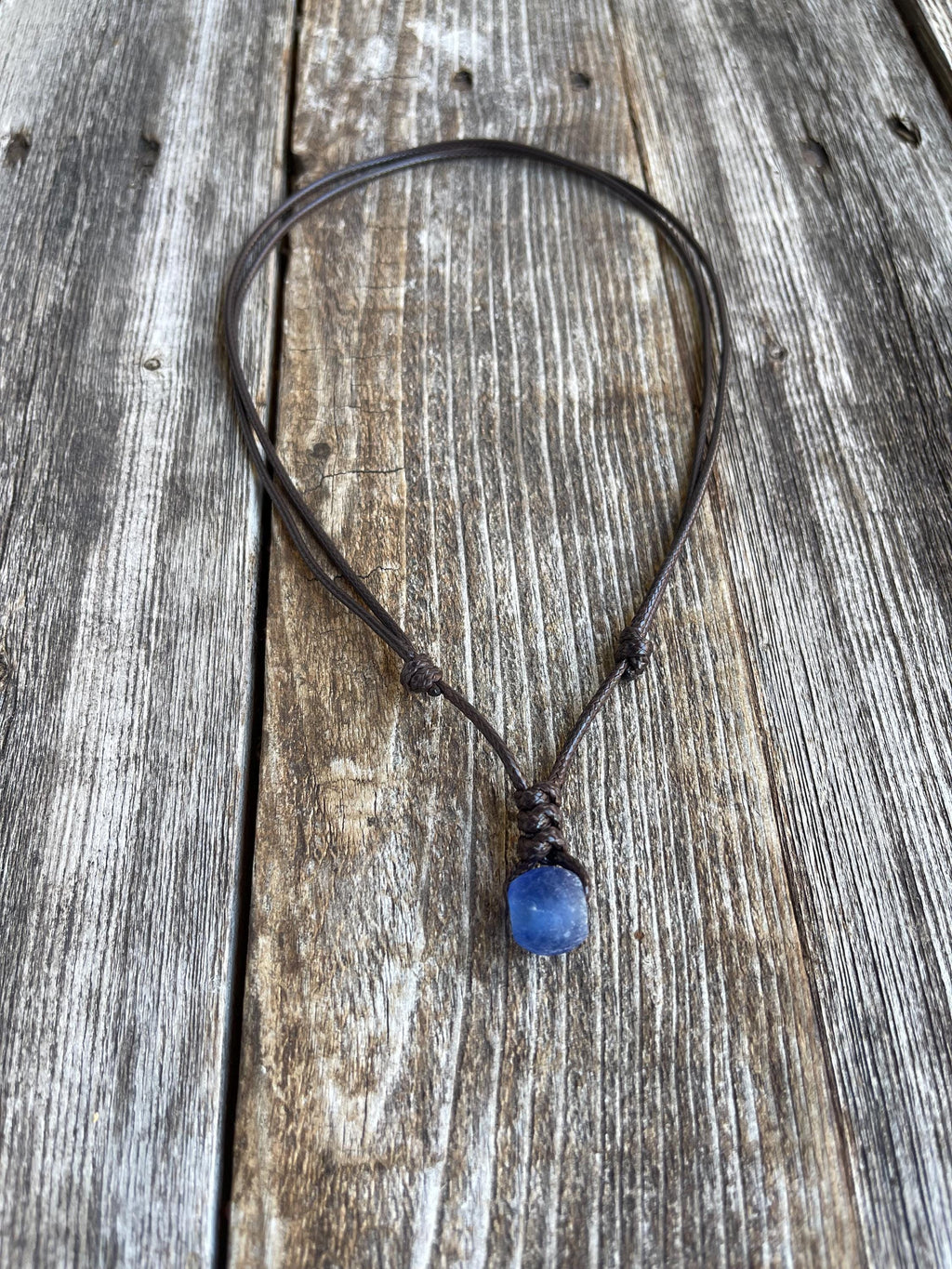 Surfer Deep Blue Sea Glass Necklace Adjustable Waterproof