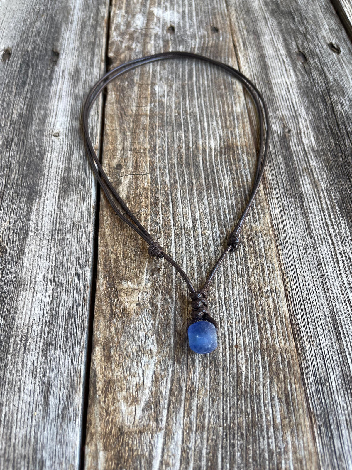 Surfer Deep Blue Sea Glass Necklace Adjustable Waterproof