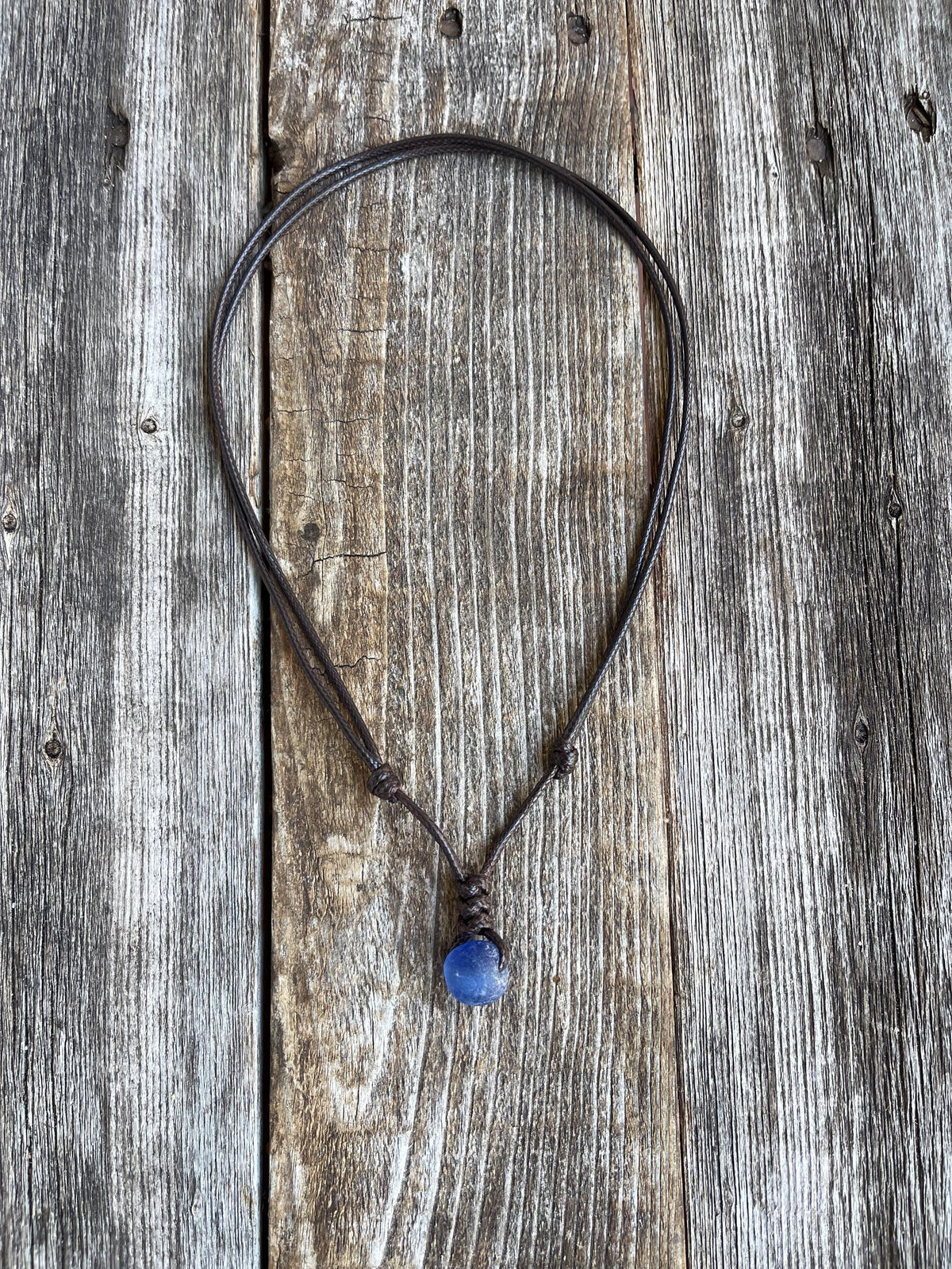 Surfer Deep Blue Sea Glass Necklace Adjustable Waterproof