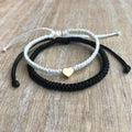 Miramar Couples Bracelets Black White Gold Heart Charm Braided Macrame Adjustable Waterproof