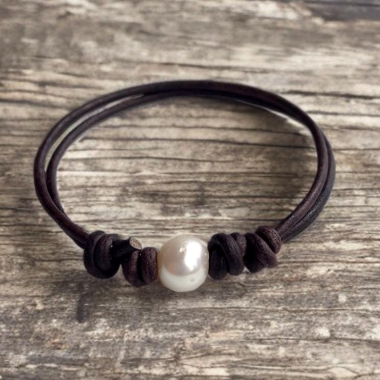 LaBelle Freshwater Pearl Leather Anklet
