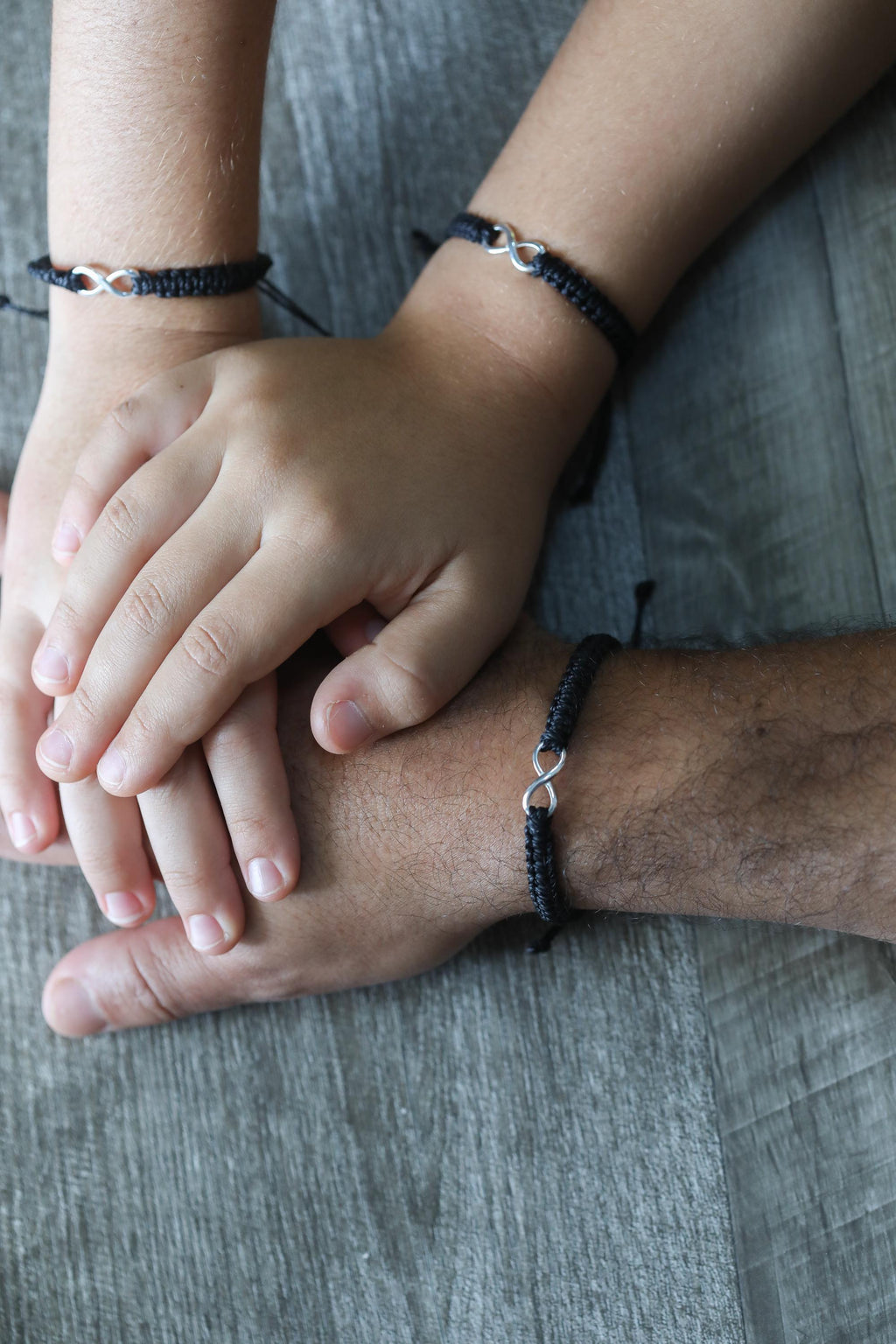 Infinity Family Matching Black Bracelets, 925 Sterling Silver Infinite Charm