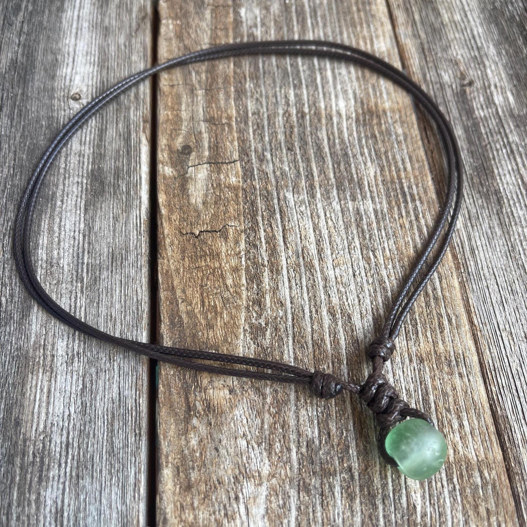 Surfer Green Sea Glass Brown Necklace Adjustable Waterproof Women Men