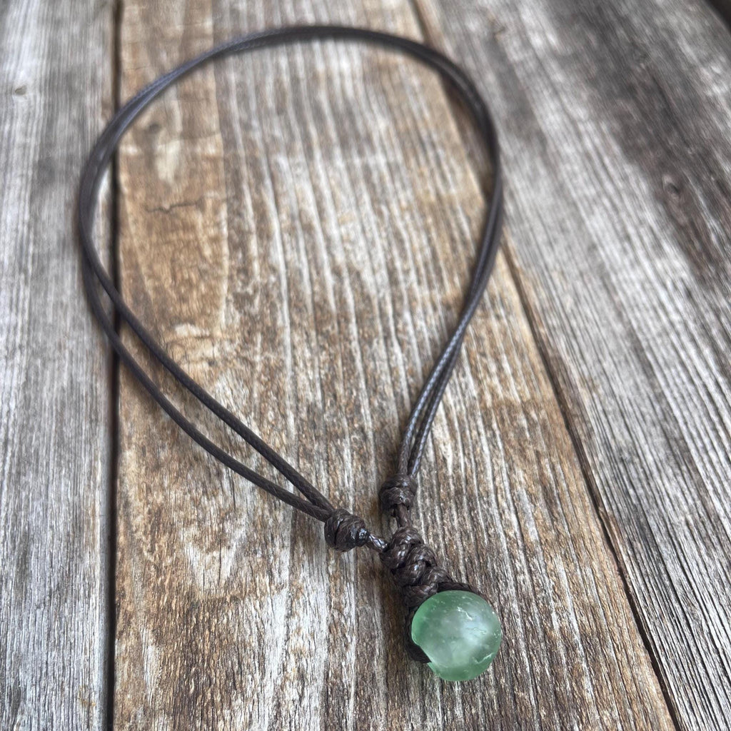 Surfer Green Sea Glass Brown Necklace Adjustable Waterproof Women Men