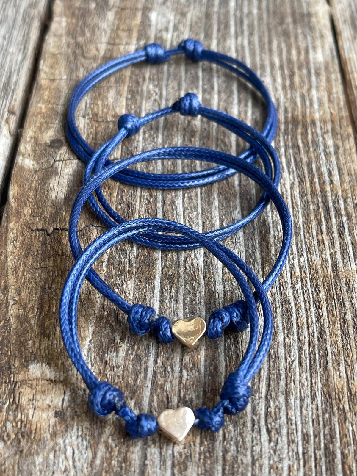 Gold Heart Navy Blue Minimalist Family Bracelets