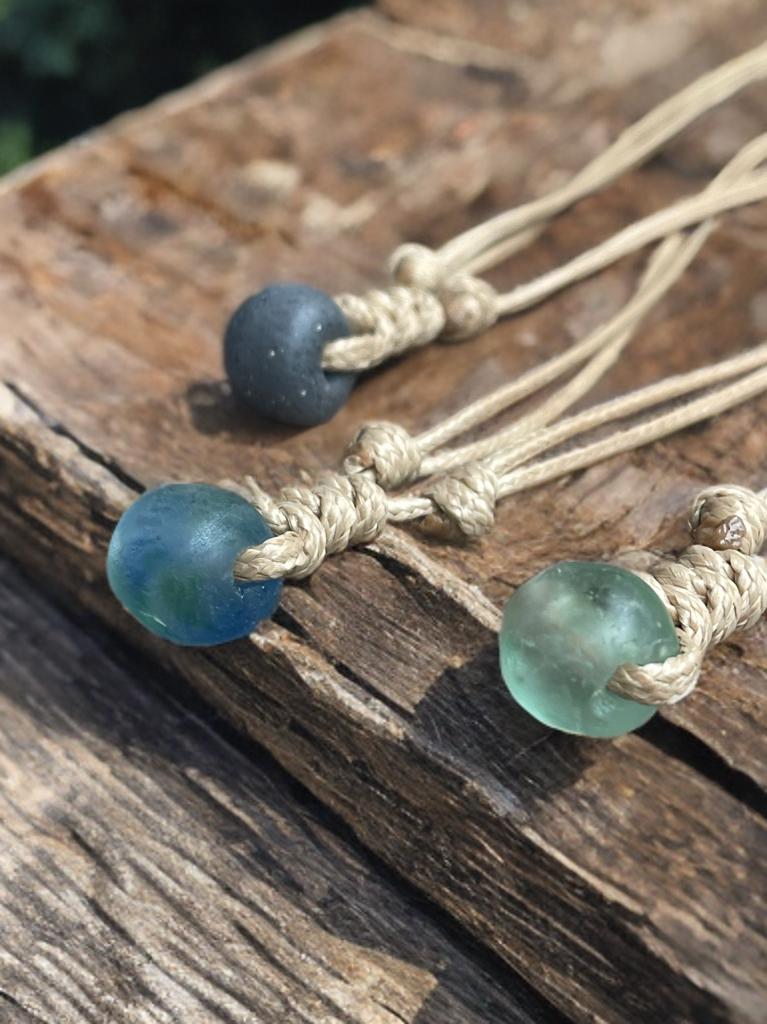 Surfer Deep Blue Sea Glass Brown Necklace Adjustable Waterproof Women Men