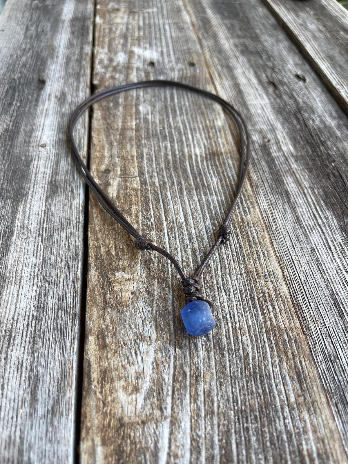 Surfer Deep Blue Sea Glass Necklace Adjustable Waterproof