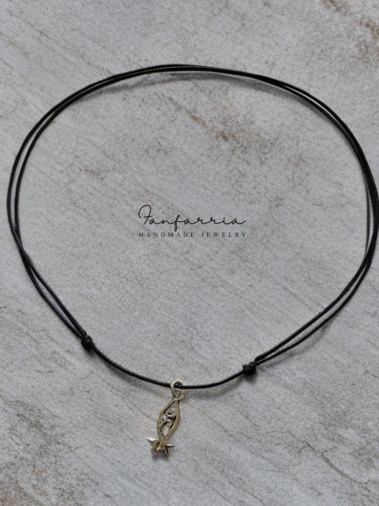 Fish Pendant Necklace, Black Cord Boho Handmade Jewelry