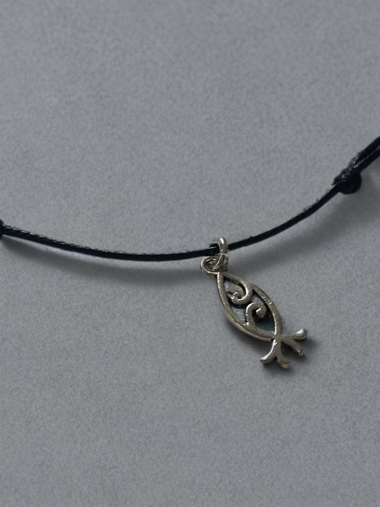 Fish Pendant Necklace, Black Cord Boho Handmade Jewelry