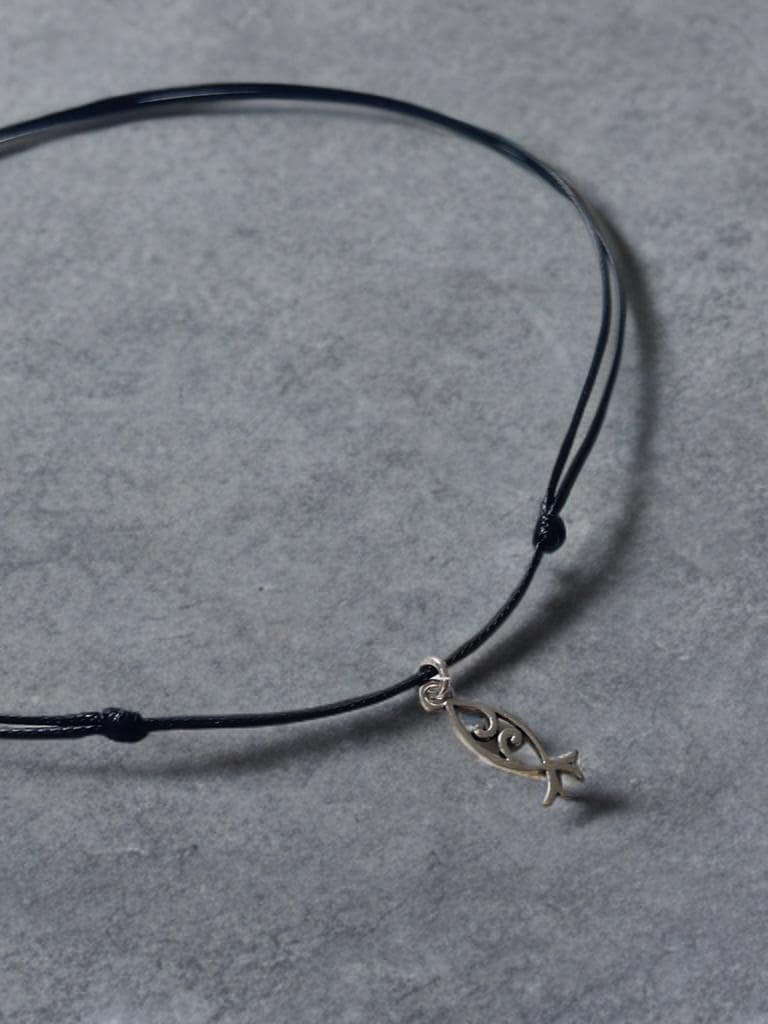 Fish Pendant Necklace, Black Cord Boho Handmade Jewelry