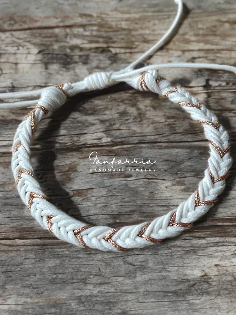 Dania, White Braided Anklet Bracelet