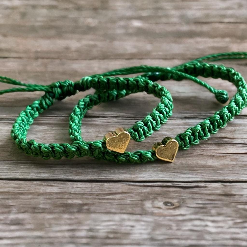 Green Gold Heart Family Bracelets