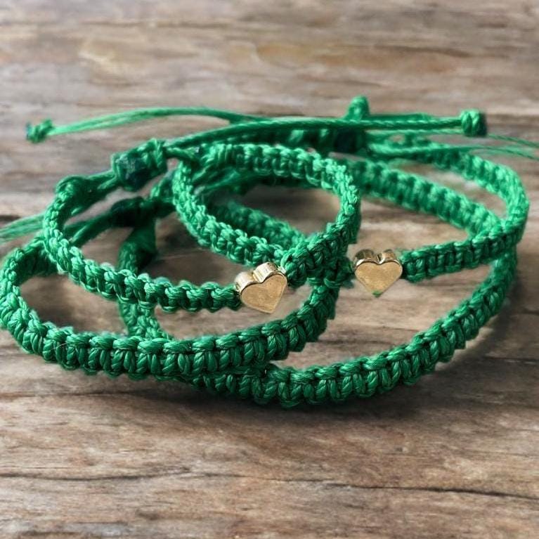 Green Gold Heart Family Bracelets