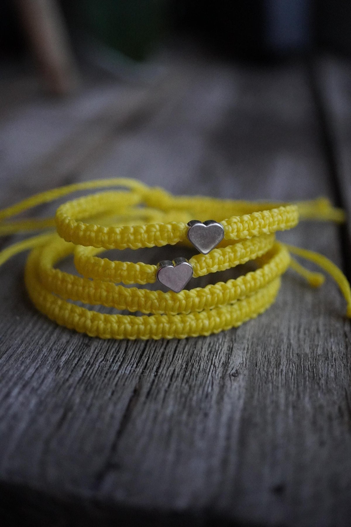 Silver Heart Family Bracelets Yellow